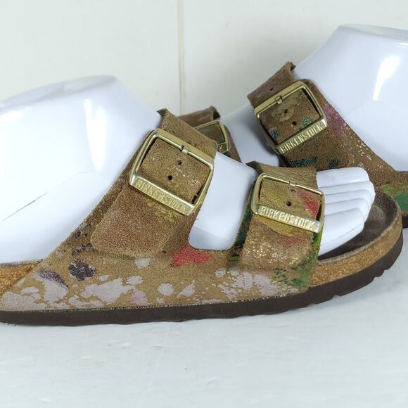 BIRKENSTOCK Women's Arizona US6 EU37 Flower Crush Mocca Suede Slide Sandals - Picture 16 of 16